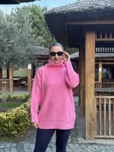 Balıkçı oversize kazak pembe