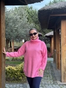 Balıkçı oversize kazak pembe