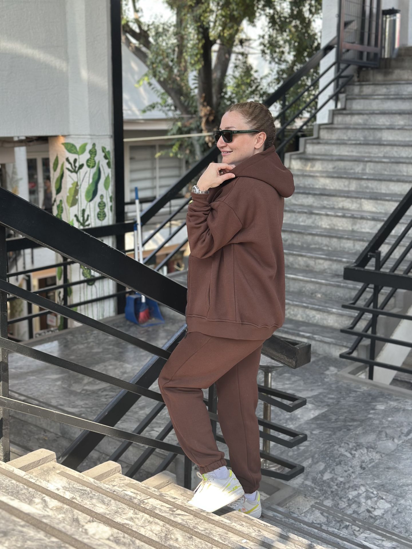 Kahve Unisex Fermuarlı Oversize ORJ eşofman Takım