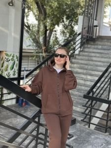 Kahve Unisex Fermuarlı Oversize ORJ eşofman Takım