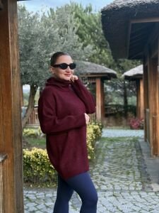 Balıkçı oversize kazak bordo