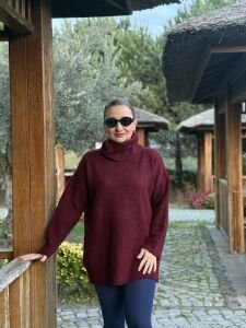 Balıkçı oversize kazak bordo