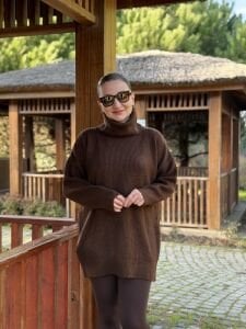 Balıkçı oversize kazak kahve