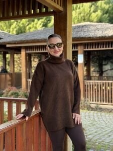 Balıkçı oversize kazak kahve