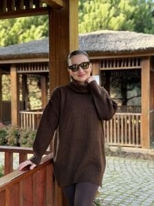 Balıkçı oversize kazak kahve