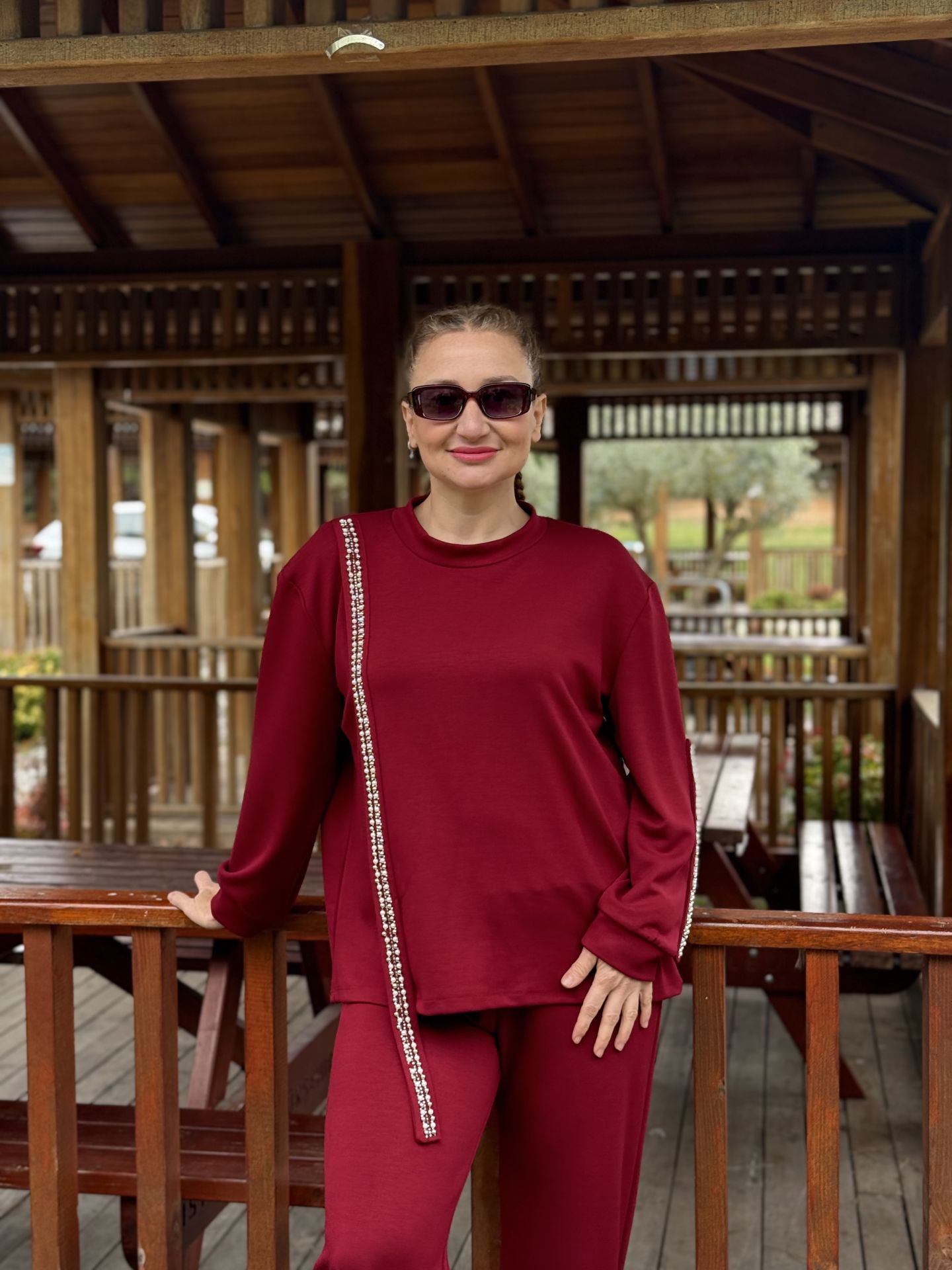 İncili tasarım Oysho takım Bordo