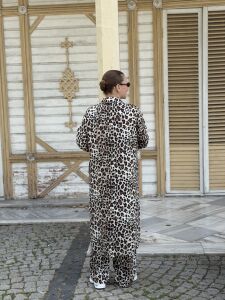 Polo Leopar Viskon takım bej-kahve