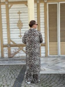 Polo Leopar Viskon takım bej-kahve