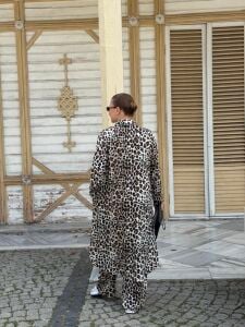 Polo Leopar Viskon takım bej-kahve