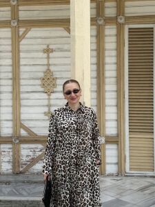 Polo Leopar Viskon takım bej-kahve