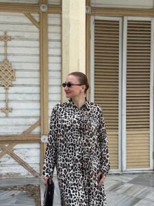 Polo Leopar Viskon takım bej-kahve