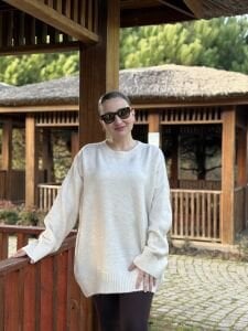 Oversize düz Yumoş kazak Krem