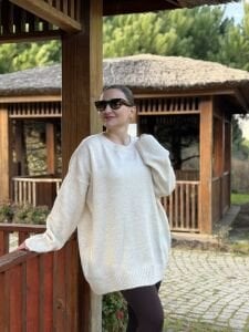 Oversize düz Yumoş kazak Krem