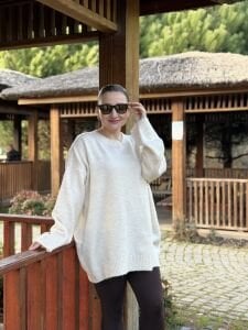 Oversize düz Yumoş kazak Krem