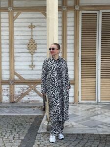 Polo Leopar Viskon takım siyah