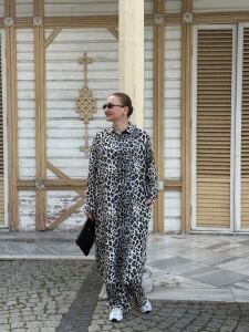 Polo Leopar Viskon takım siyah
