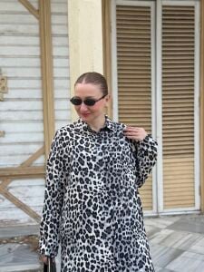 Polo Leopar Viskon takım siyah