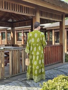 Evra yağ yeşili Viskon katleya elbise