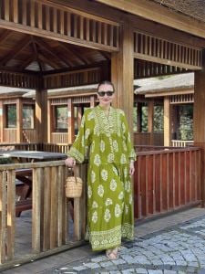 Evra yağ yeşili Viskon katleya elbise