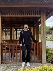 İncili tasarım Oysho takım siyah