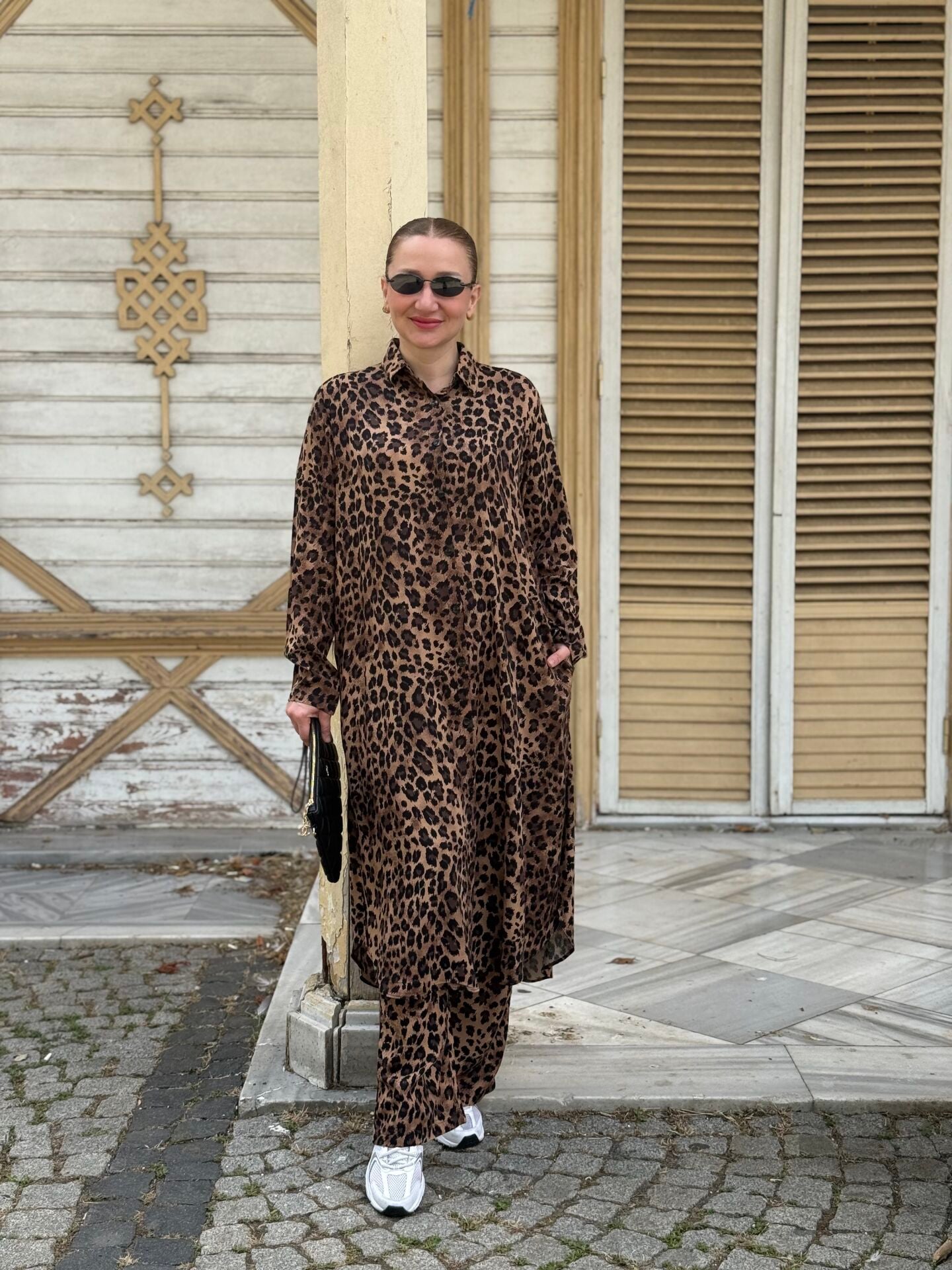 Polo Leopar Viskon takım kahve