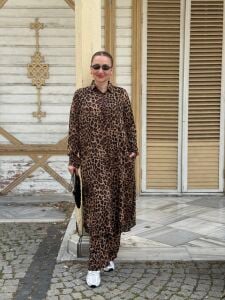 Polo Leopar Viskon takım kahve
