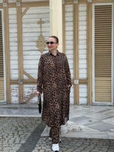 Polo Leopar Viskon takım kahve