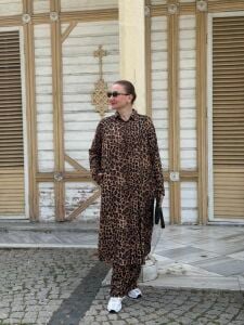 Polo Leopar Viskon takım kahve