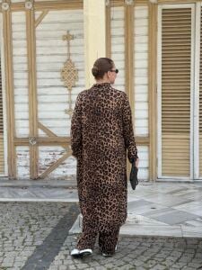 Polo Leopar Viskon takım kahve