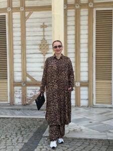 Polo Leopar Viskon takım kahve