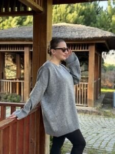 Oversize düz Yumoş kazak Gri