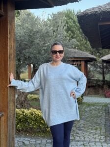 Oversize düz Yumoş kazak Bebe mavi