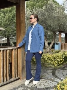 Orjinal klasik Oversize Kot gömlek mavi