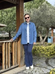 Orjinal klasik Oversize Kot gömlek mavi