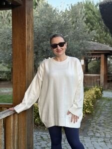 Oversize düz Yumoş kazak Kırık beyaz