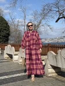 Ekose Mango katleya elbise mor-pembe