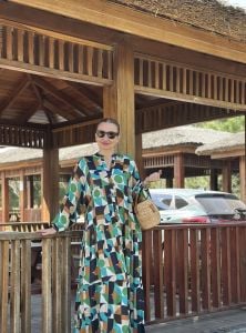 Yeşil pamuk saten katleya elbise