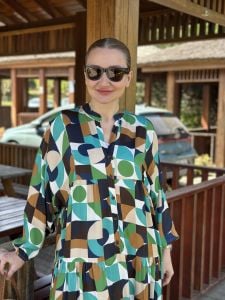 Yeşil pamuk saten katleya elbise