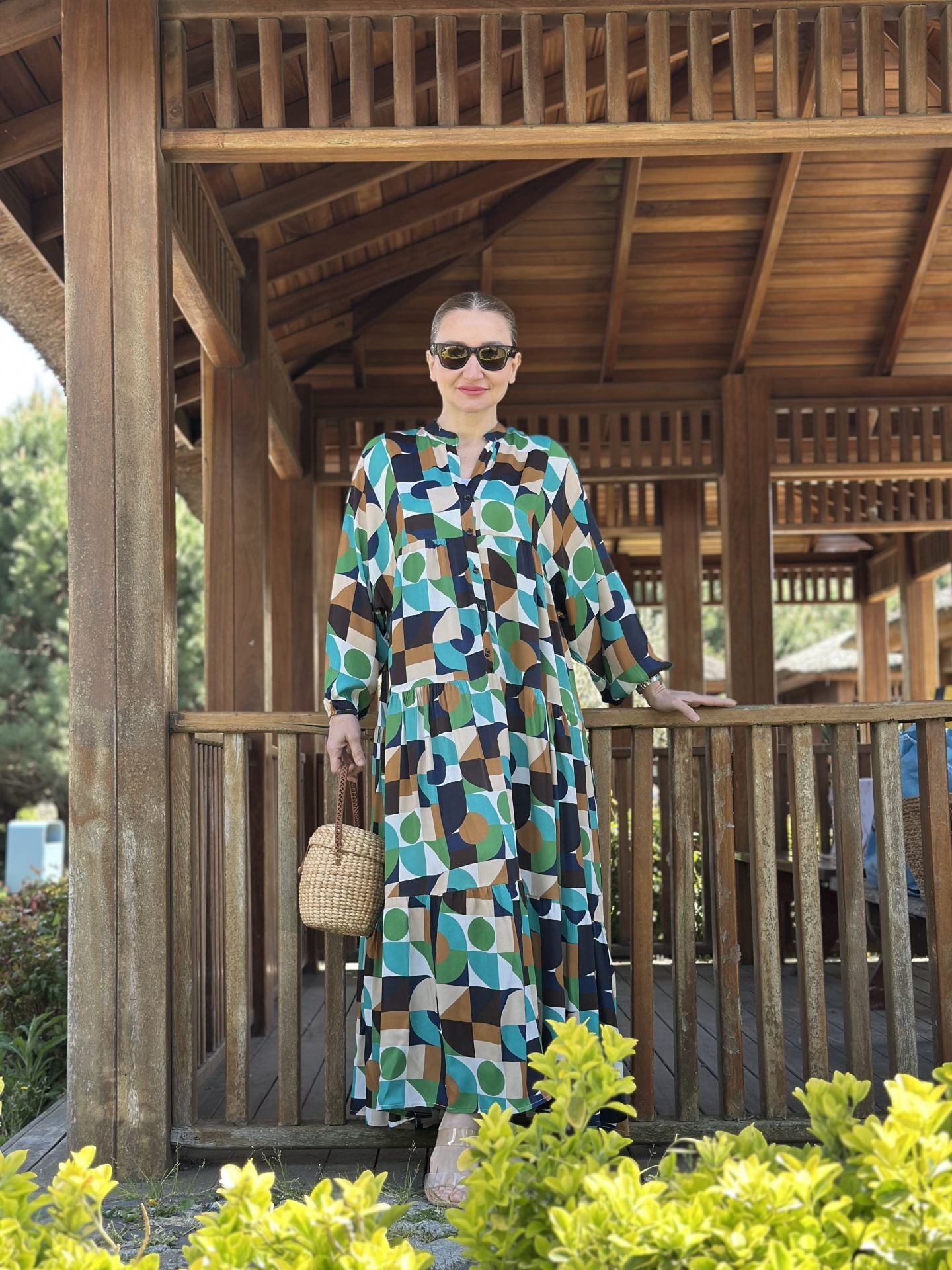 Yeşil pamuk saten katleya elbise