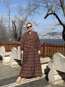 Ekose Mango katleya elbise kahve