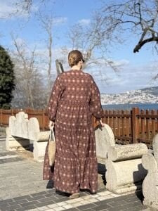 Ekose Mango katleya elbise kahve