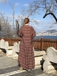 Ekose Mango katleya elbise kahve