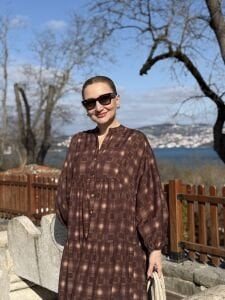 Ekose Mango katleya elbise kahve