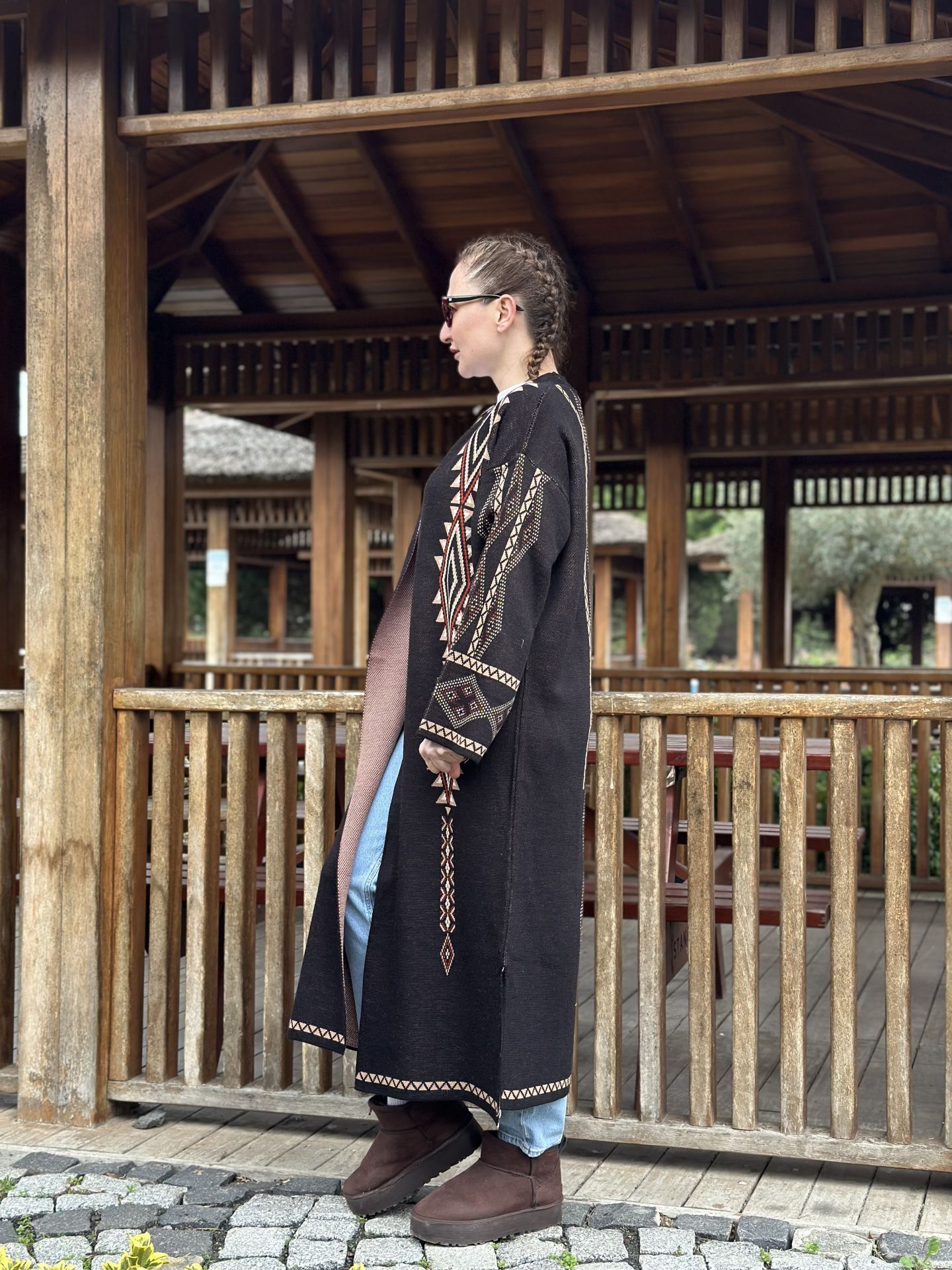 Siyah otantik uzun hırka