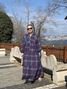 Ekose Mango katleya elbise morcivert