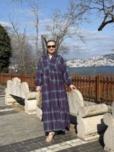 Ekose Mango katleya elbise morcivert