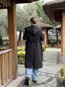 Kapüşonlu Kaşe Kaban siyah