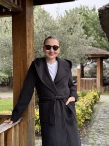 Kapüşonlu Kaşe Kaban siyah