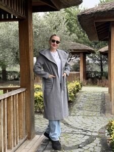 Kapüşonlu Kaşe Kaban gri