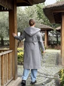 Kapüşonlu Kaşe Kaban gri